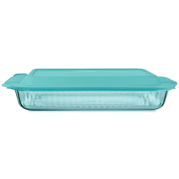 Kitchen Galaxy Sculpted Tinted Glass 3QT Oblong Baking Dish with Lid, Aqua