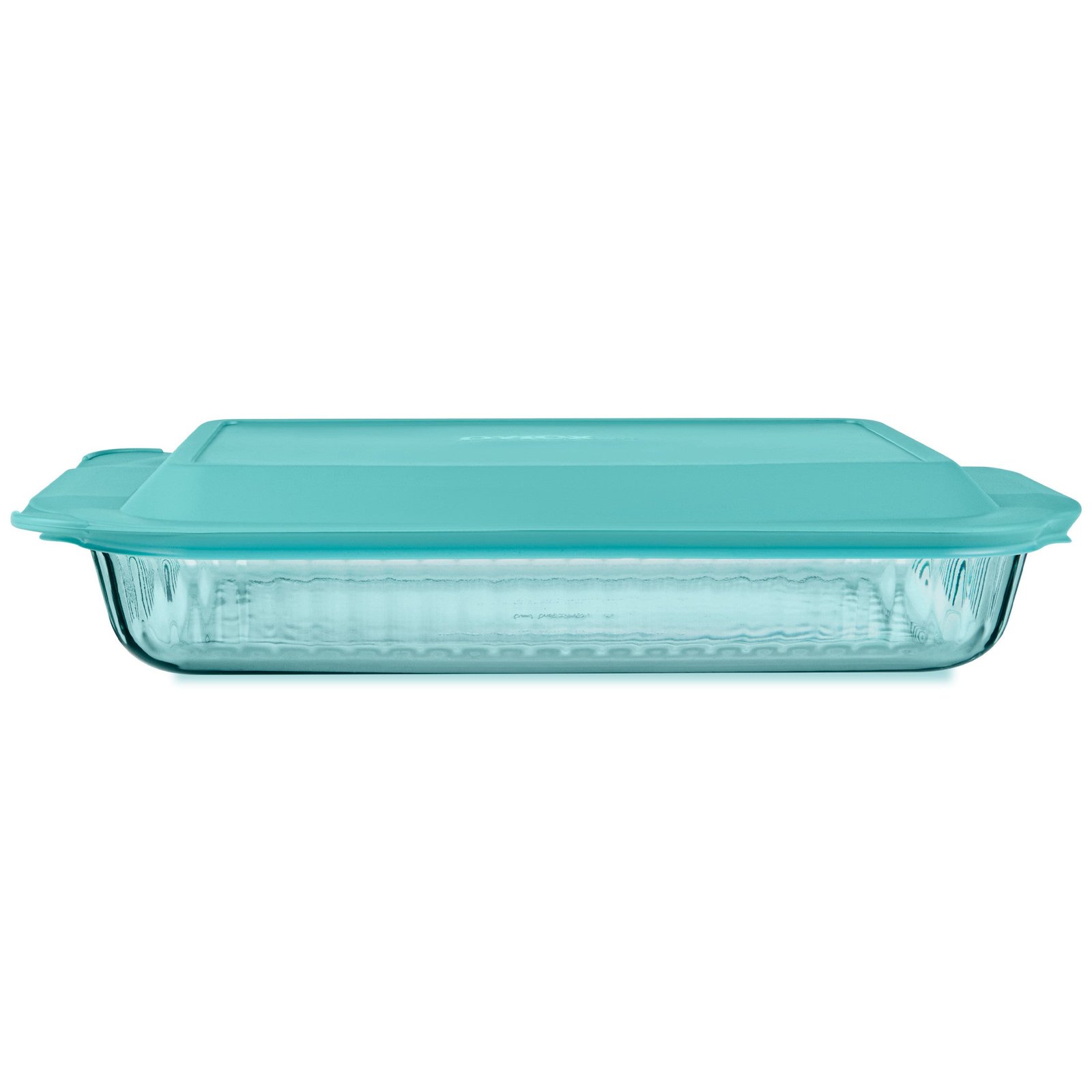 Kitchen Galaxy Sculpted Tinted Glass 3QT Oblong Baking Dish with Lid, Aqua - Image 1