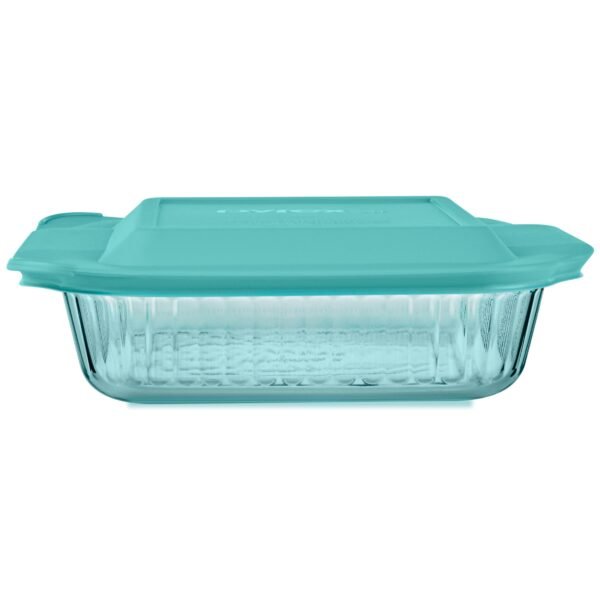 Kitchen Galaxy Sculpted Tinted Glass 8" Square Baking Dish with Lid, Aqua