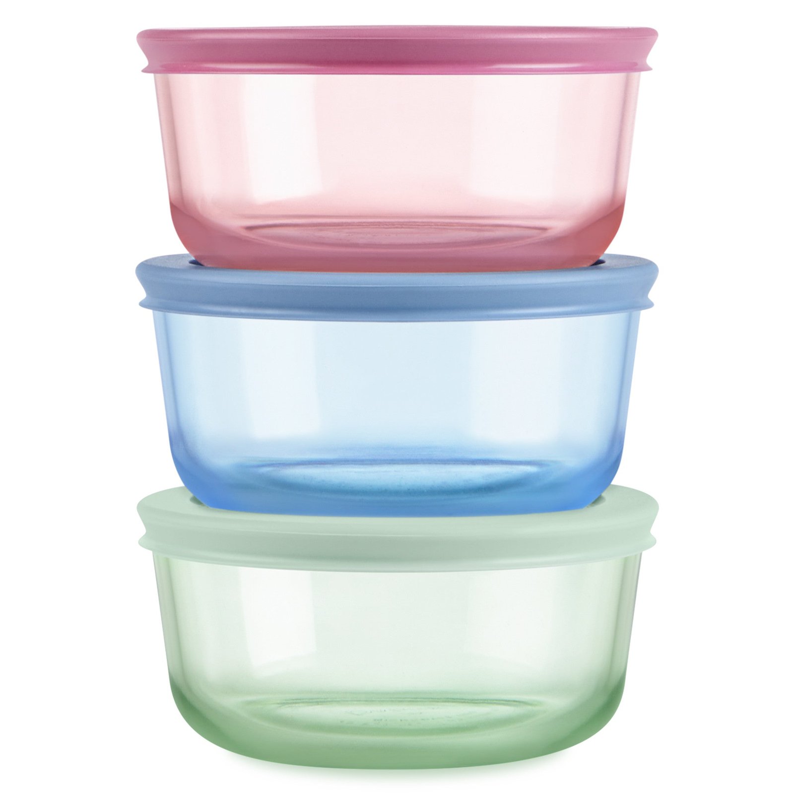 Kitchen Galaxy Tinted Glass 2-cup Round Storage Containers, 6-pc Set, Mixed Colors - Image 1