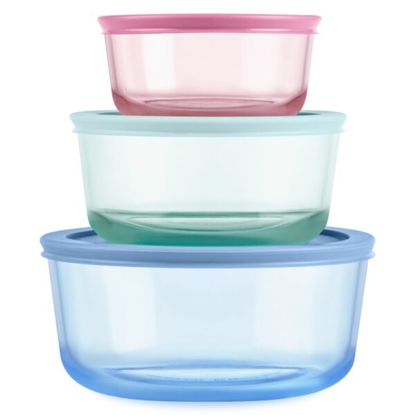 Kitchen Galaxy Tinted Glass Round Storage Containers, 6-pc Set, Mixed Colors