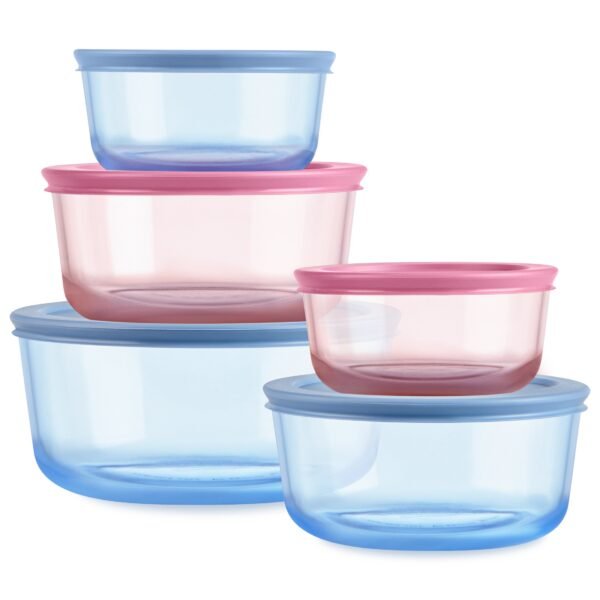 Kitchen Galaxy Tinted Glass Round Storage Containers, 10-pc Set, Mixed Colors