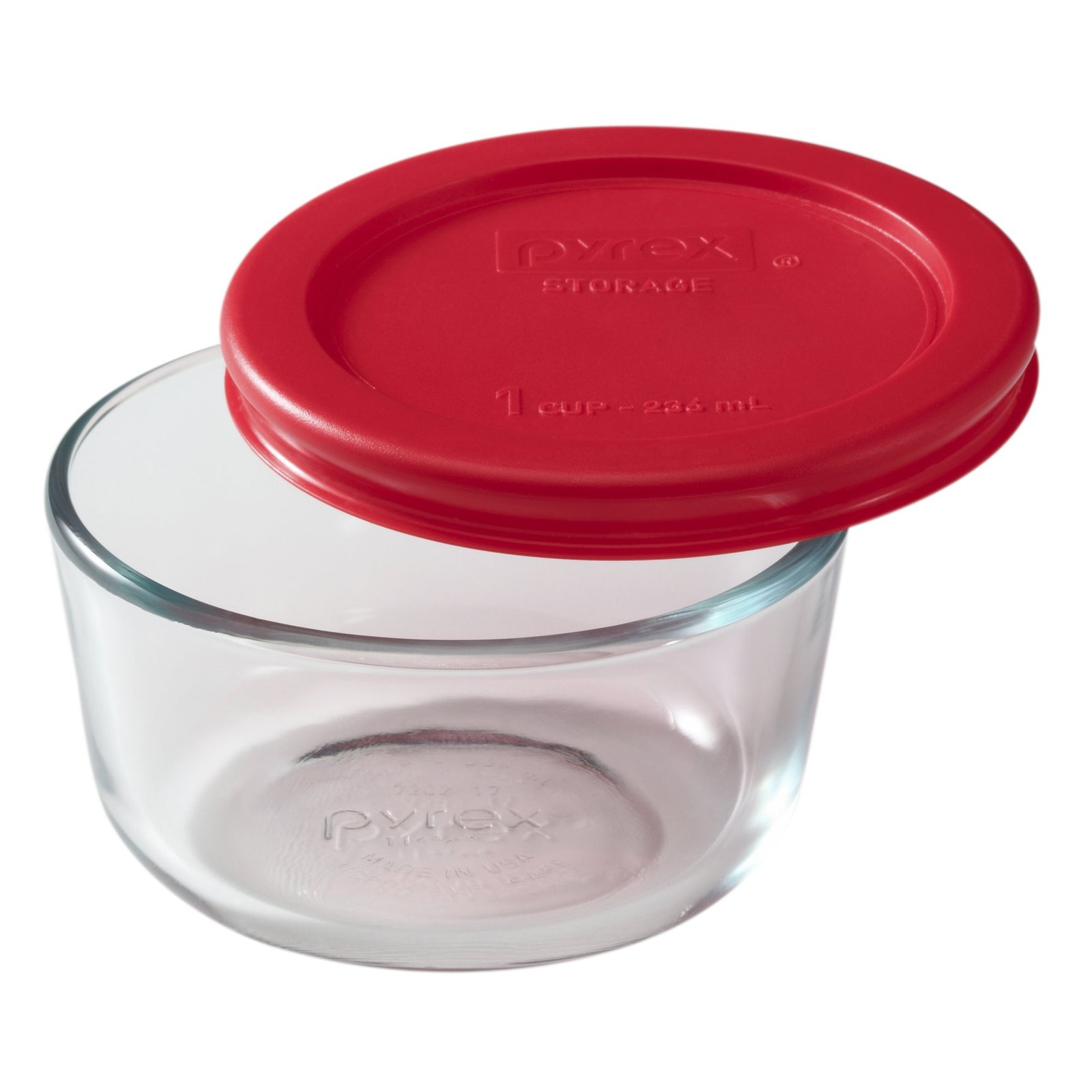 pyr_storage_plus_1c_rnd_dish_red_plstc_cvr_1070791_7f62e5d0-bed4-42cb-9b88-bf031ddbaf15.jpg Kitchen Galaxy 1-cup Glass Food Storage Container with Red Lid - Image 1